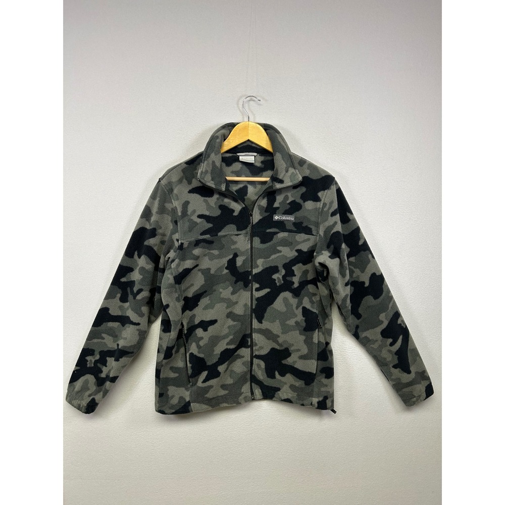 Gorpcore Columbia Mens Small Grey Camo‎ Full Zip Fleece Jacket WM6017 Mock Neck